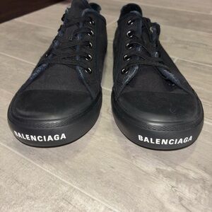 Balenciaga Black Low-Top Canvas Sneakers with White Logo